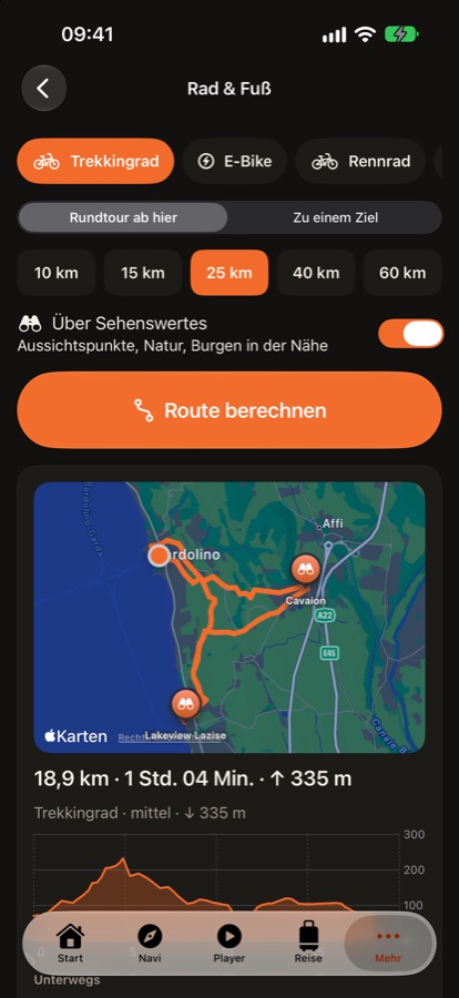 Radtour über Aussichtspunkte mit Höhenprofil